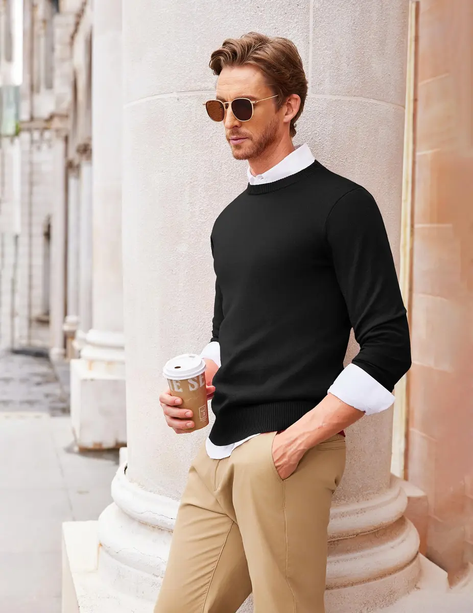 COOFANDY Men's Casual Cotton Crewneck Pullover Sweater - Black, 3X-Large (135.6 cm) - view 4
