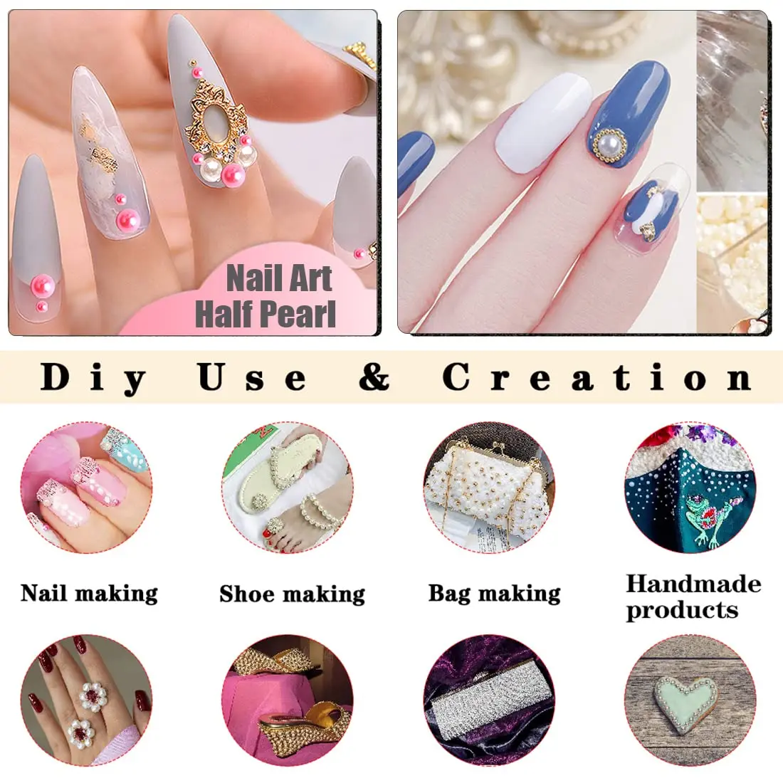 BLAAROOM Half Pearls for Crafts 2mm-10mm | Flatback DIY Nail Art & Jewelry (70-120 chars) - view 5