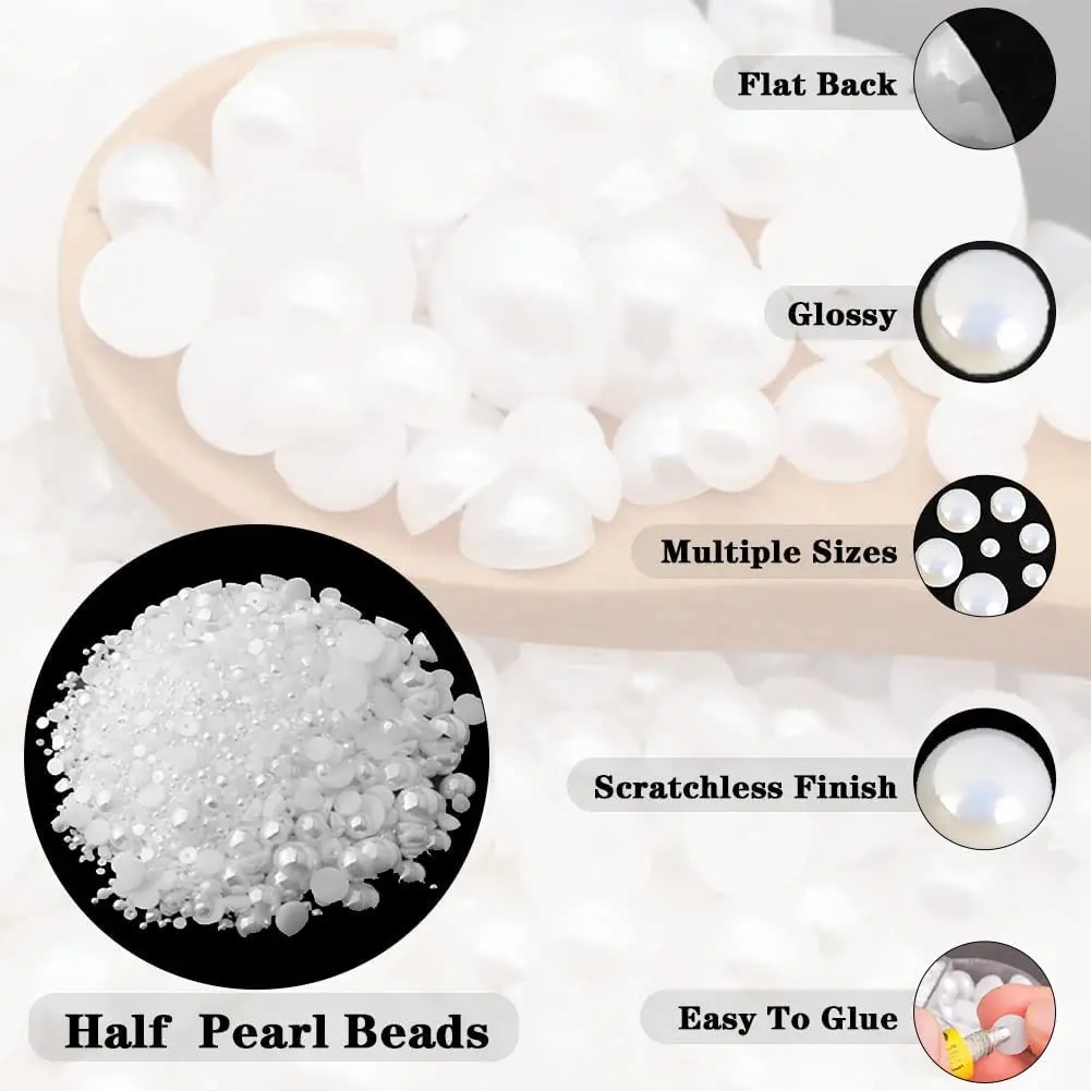 BLAAROOM Half Pearls for Crafts 2mm-10mm | Flatback DIY Nail Art & Jewelry (70-120 chars) - view 3