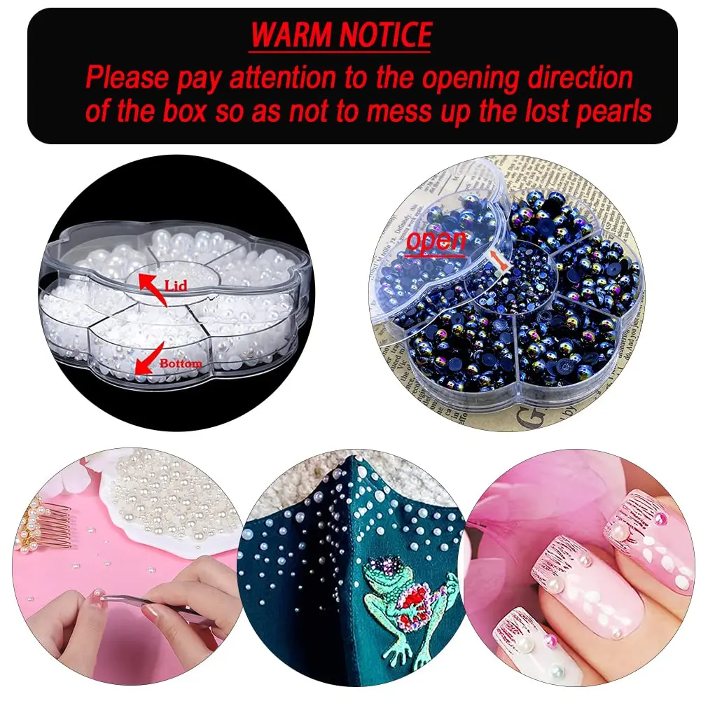BLAAROOM 5800Pcs Half Pearls for Crafts 2mm-10mm | AB White Flatback DIY Art Embellishments - view 8