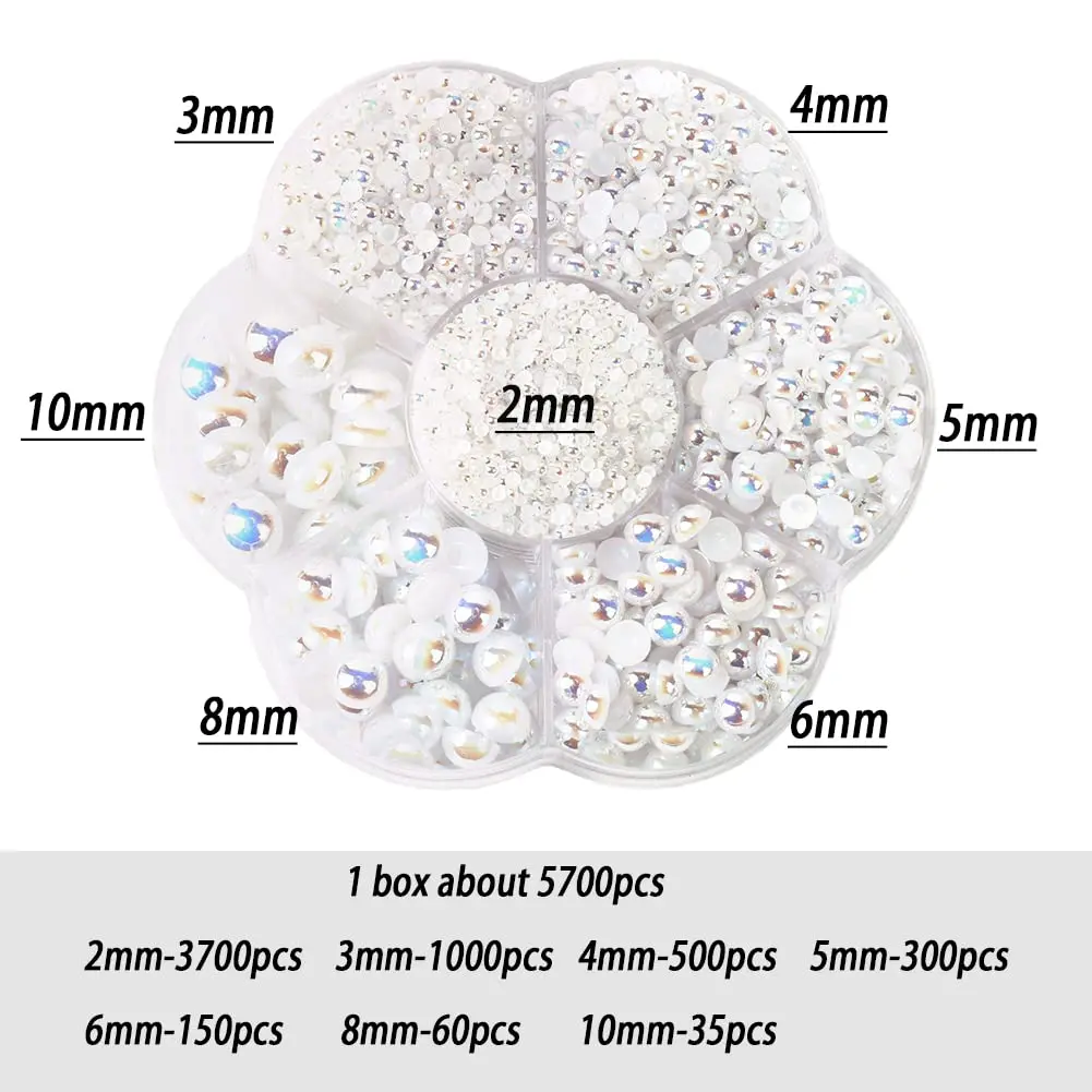 BLAAROOM 5800Pcs Half Pearls for Crafts 2mm-10mm | AB White Flatback DIY Art Embellishments - view 2