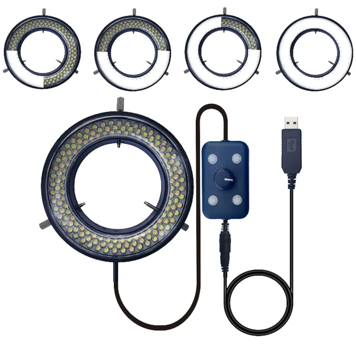 Gringoo Microscope LED Ring Light Illuminator USB 5V 144 LED 4 Zone RGB 62mm Inner Diameter | Adjustable Brightness & Color Temperature - main product image