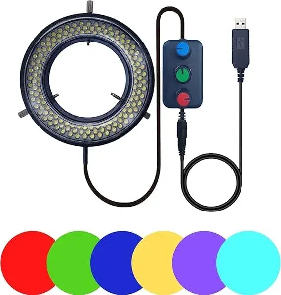 Gringoo Microscope LED Ring Light Illuminator USB 5V 144 LED RGB 16-62mm | Adjustable Color Temperature & Brightness - main product image