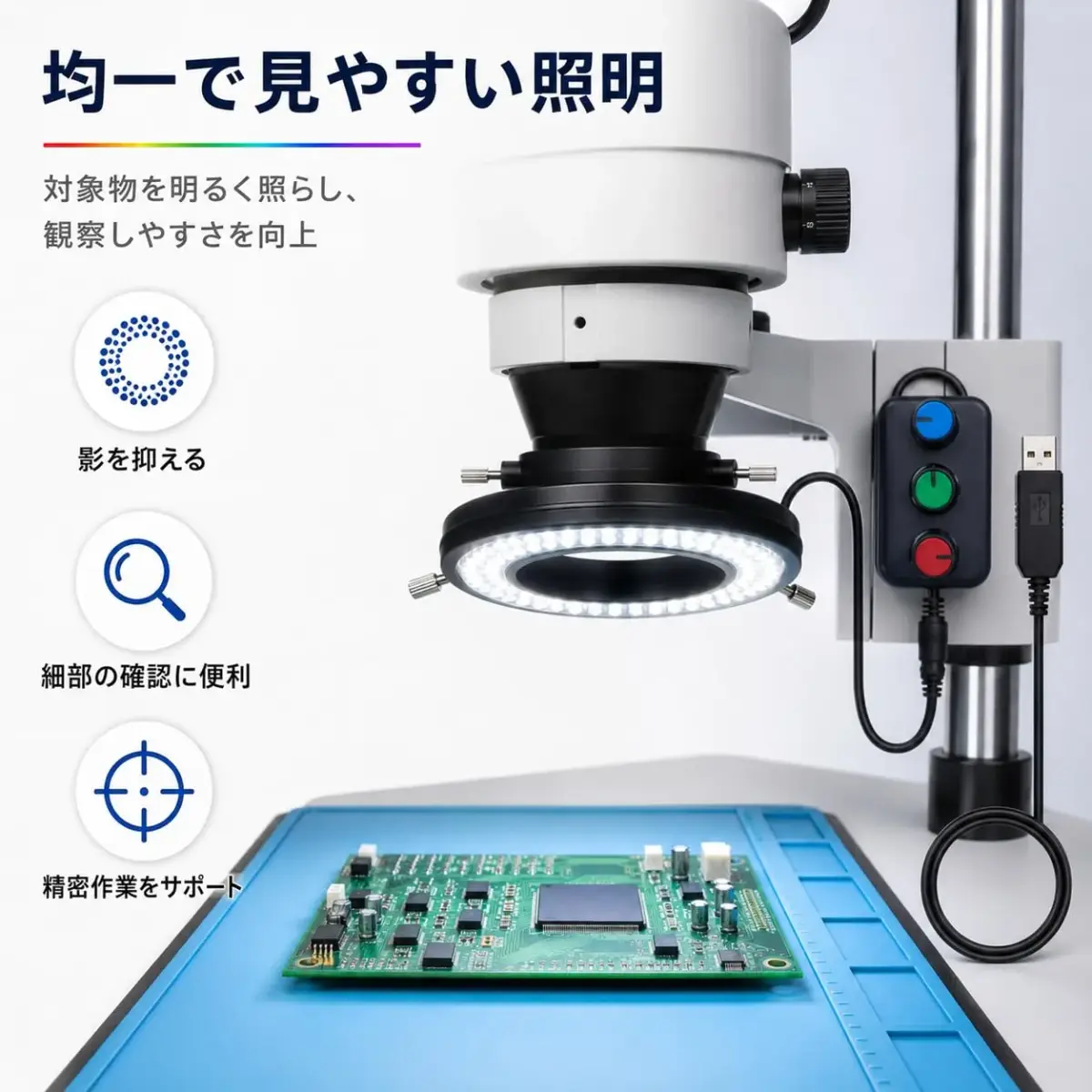 Gringoo Microscope LED Ring Light Illuminator USB 5V 144 LED RGB 16-62mm | Adjustable Color Temperature & Brightness - view 8