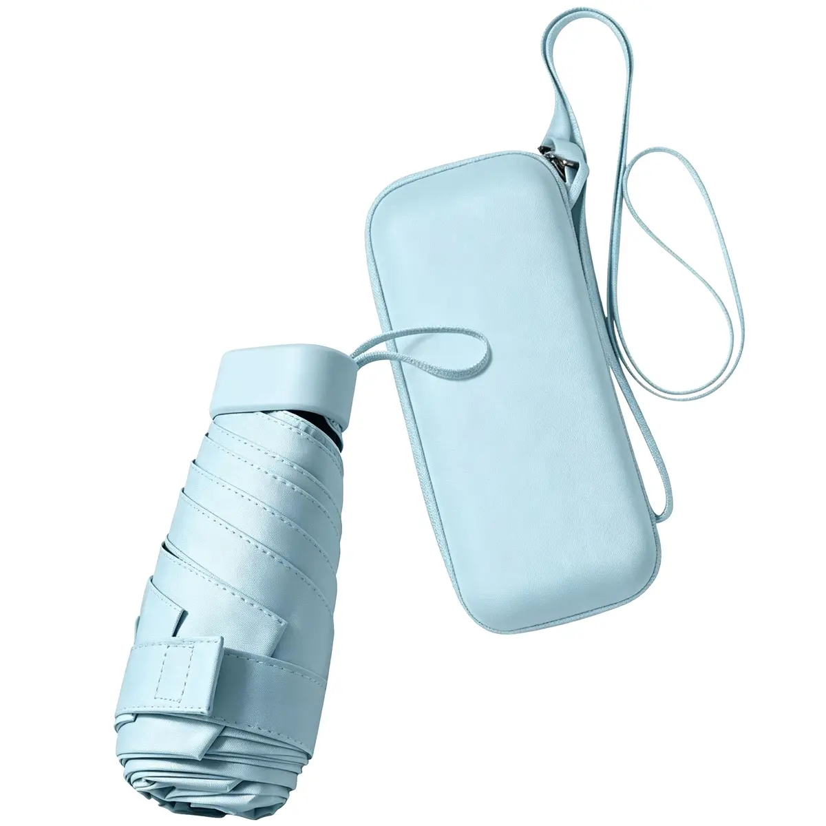 ESUFEIR Mini Sun Umbrella for Purse with Case, Skyblue 14 cm (5.5 in) | UPF 50+ UV Protection - main product image