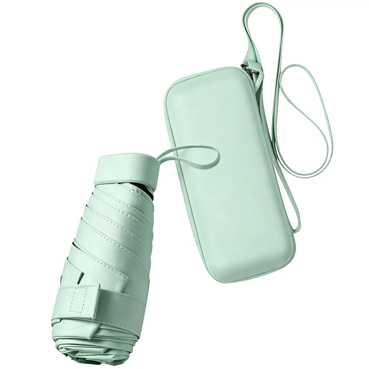 ESUFEIR Mini Sun Umbrella for Purse with Case, Green 14 cm (5.5 in) | UPF 50+ UV Protection - main product image