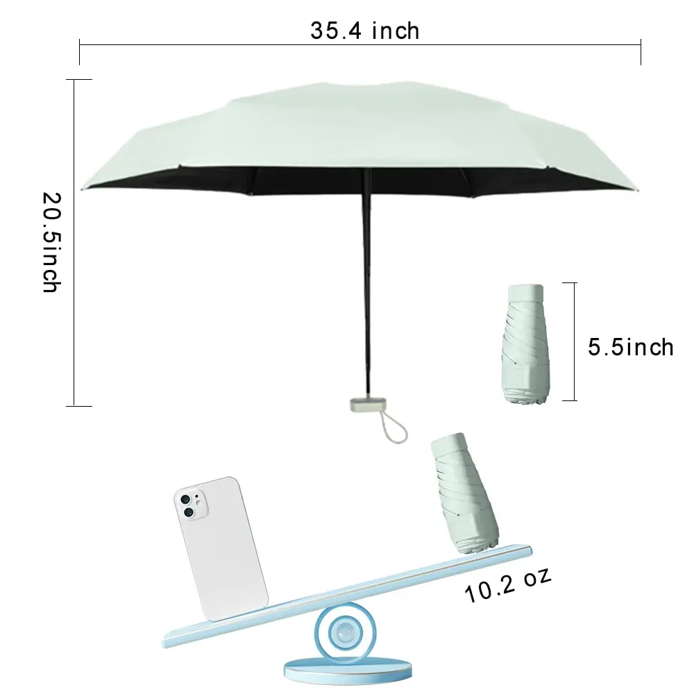 ESUFEIR Mini Sun Umbrella for Purse with Case, Green 14 cm (5.5 in) | UPF 50+ UV Protection - view 6