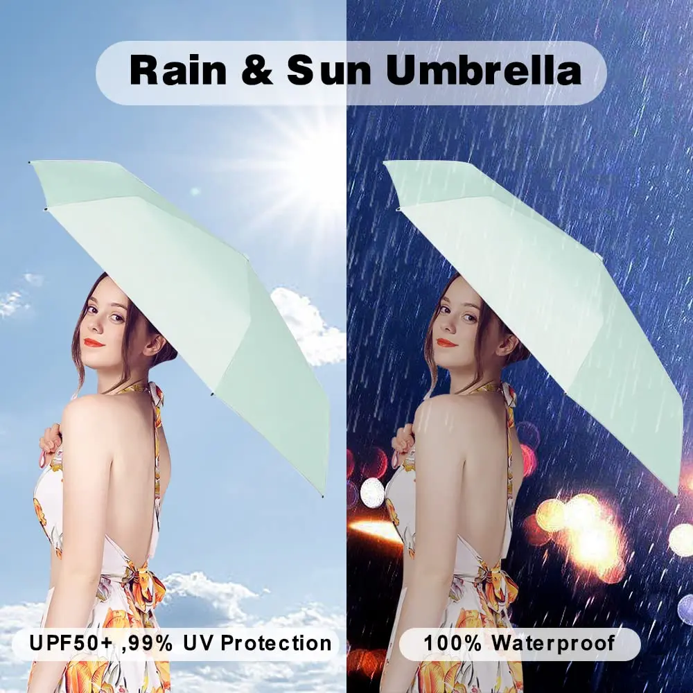 ESUFEIR Mini Sun Umbrella for Purse with Case, Green 14 cm (5.5 in) | UPF 50+ UV Protection - view 3