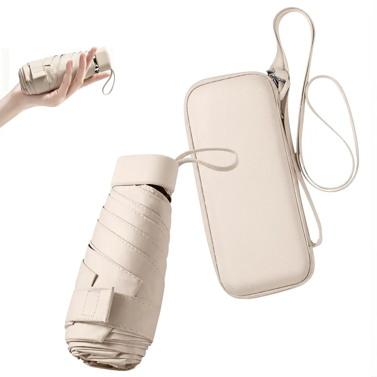 ESUFEIR Mini Sun Umbrella with Case, Beige | UPF 50+ UV Protection, Compact & Lightweight - main product image