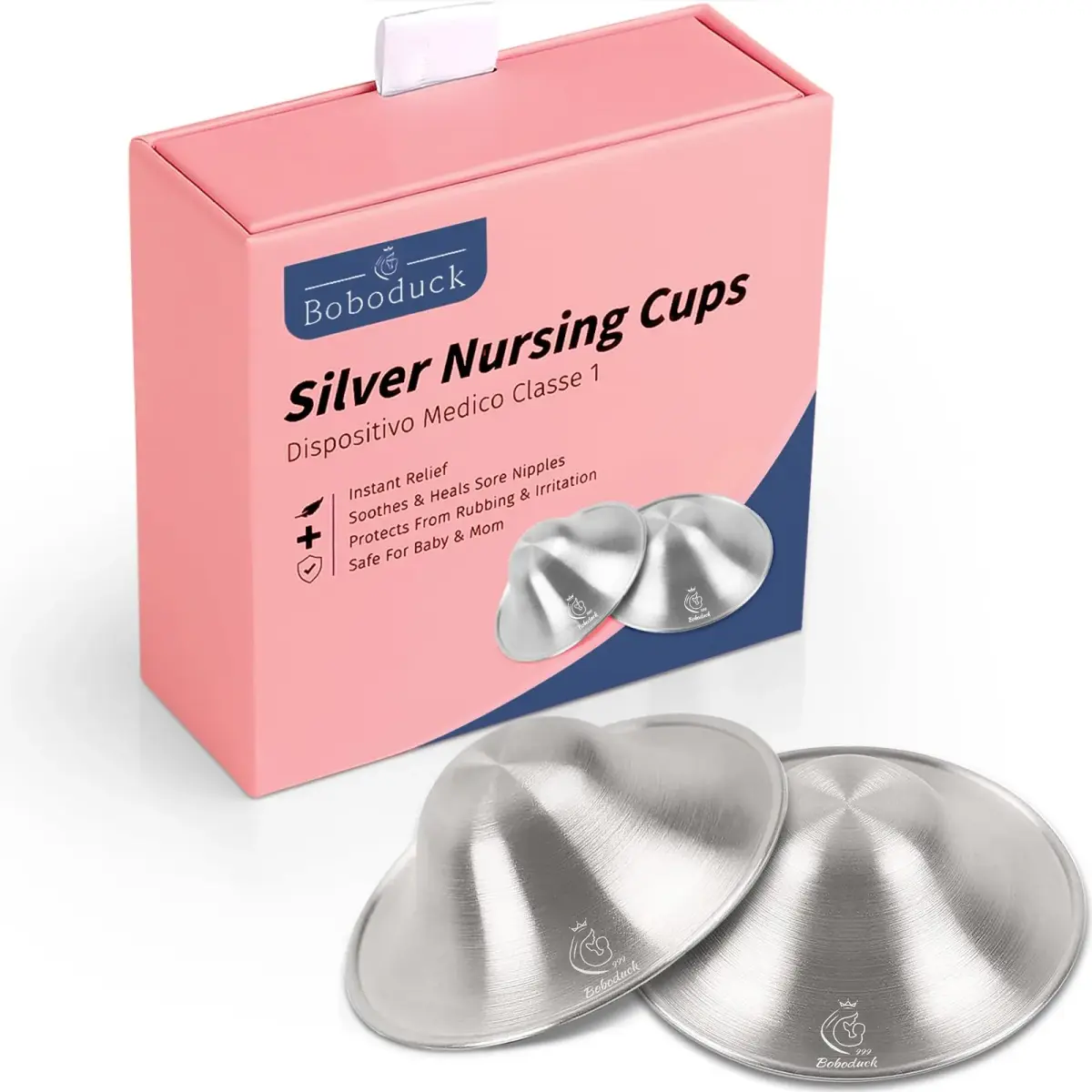 Boboduck Silver Nipple Shields for Nursing Newborn - Large Size | Pure Silver, Soothes Sore Nipples, 2-8 Day Delivery - main product image