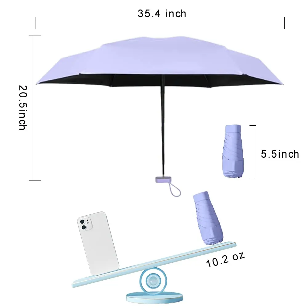 ESUFEIR Mini Sun Umbrella for Purse with Case, Purple | UPF 50+ UV Protection, 35" Canopy - view 6