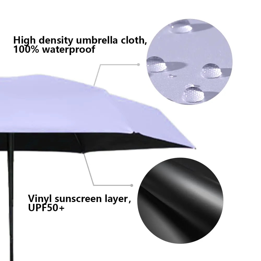 ESUFEIR Mini Sun Umbrella for Purse with Case, Purple | UPF 50+ UV Protection, 35" Canopy - view 8