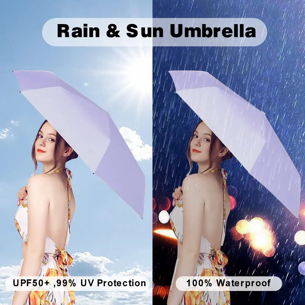 ESUFEIR Mini Sun Umbrella for Purse with Case, Purple | UPF 50+ UV Protection, 35" Canopy - view 3