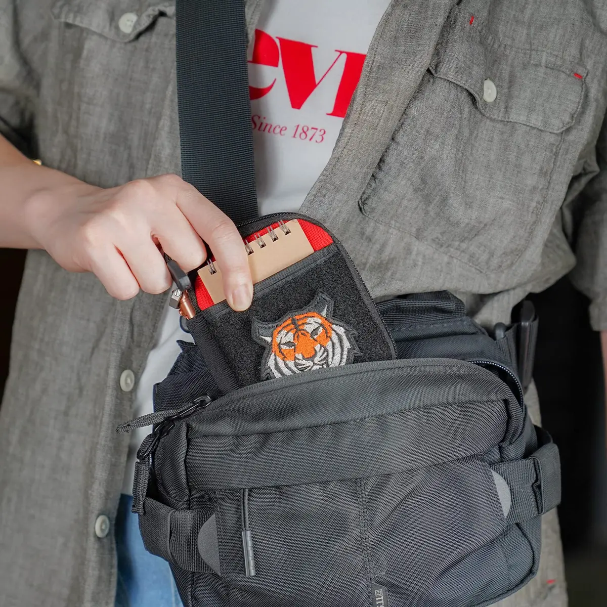 sayram SP1 EDC Pouch Small Nylon Utility Organizer for Men | 8 Pockets, Patches Area, D-Ring, Lightweight (Black) - view 7