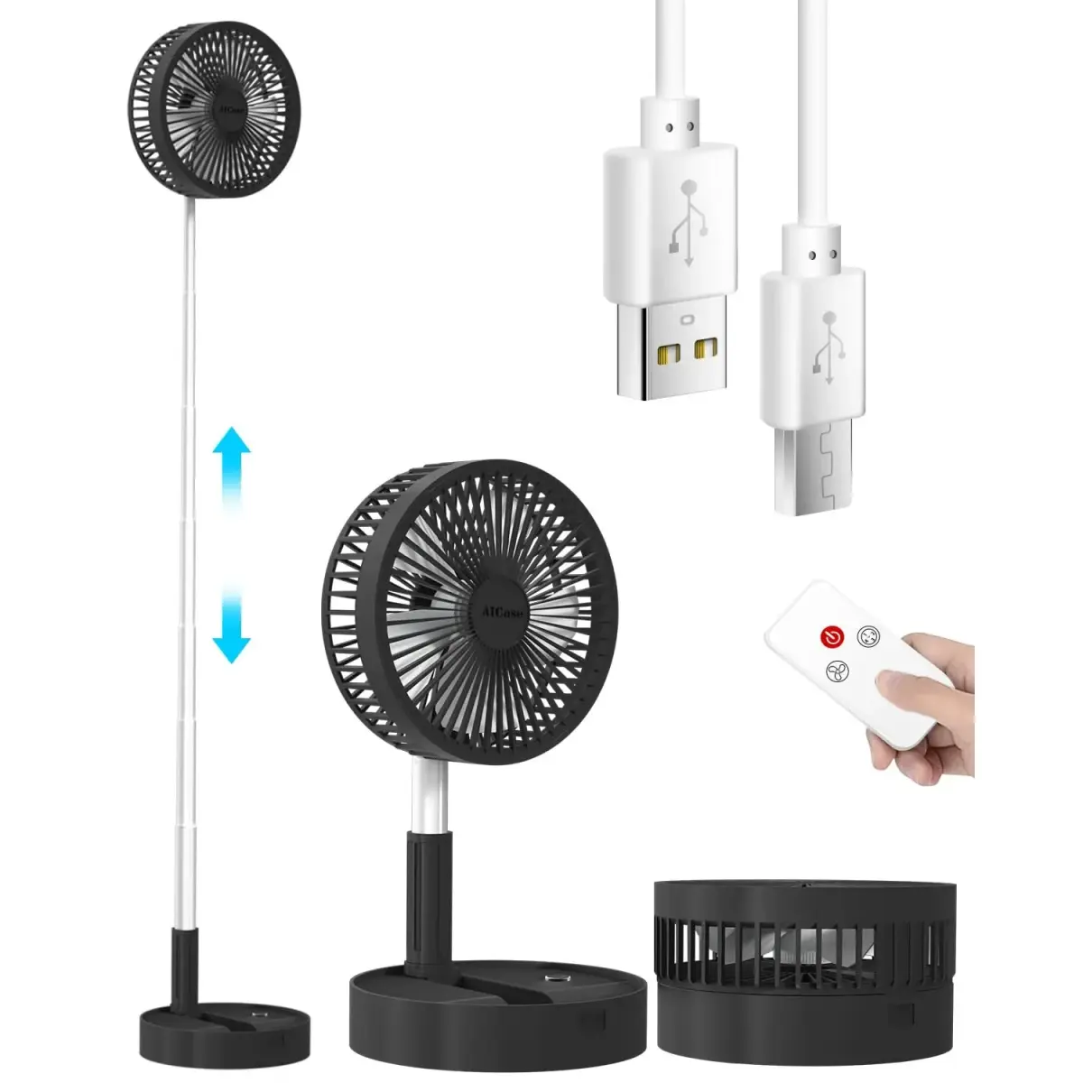 AICase Folding Portable Telescopic Fan 94cm-100cm (3.7"-39.3") | USB Desk Fan with 7200mAh Battery & Remote - main product image