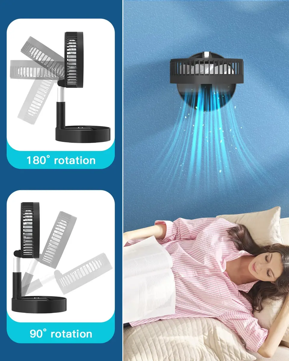 AICase Folding Portable Telescopic Fan 94cm-100cm (3.7"-39.3") | USB Desk Fan with 7200mAh Battery & Remote - view 5