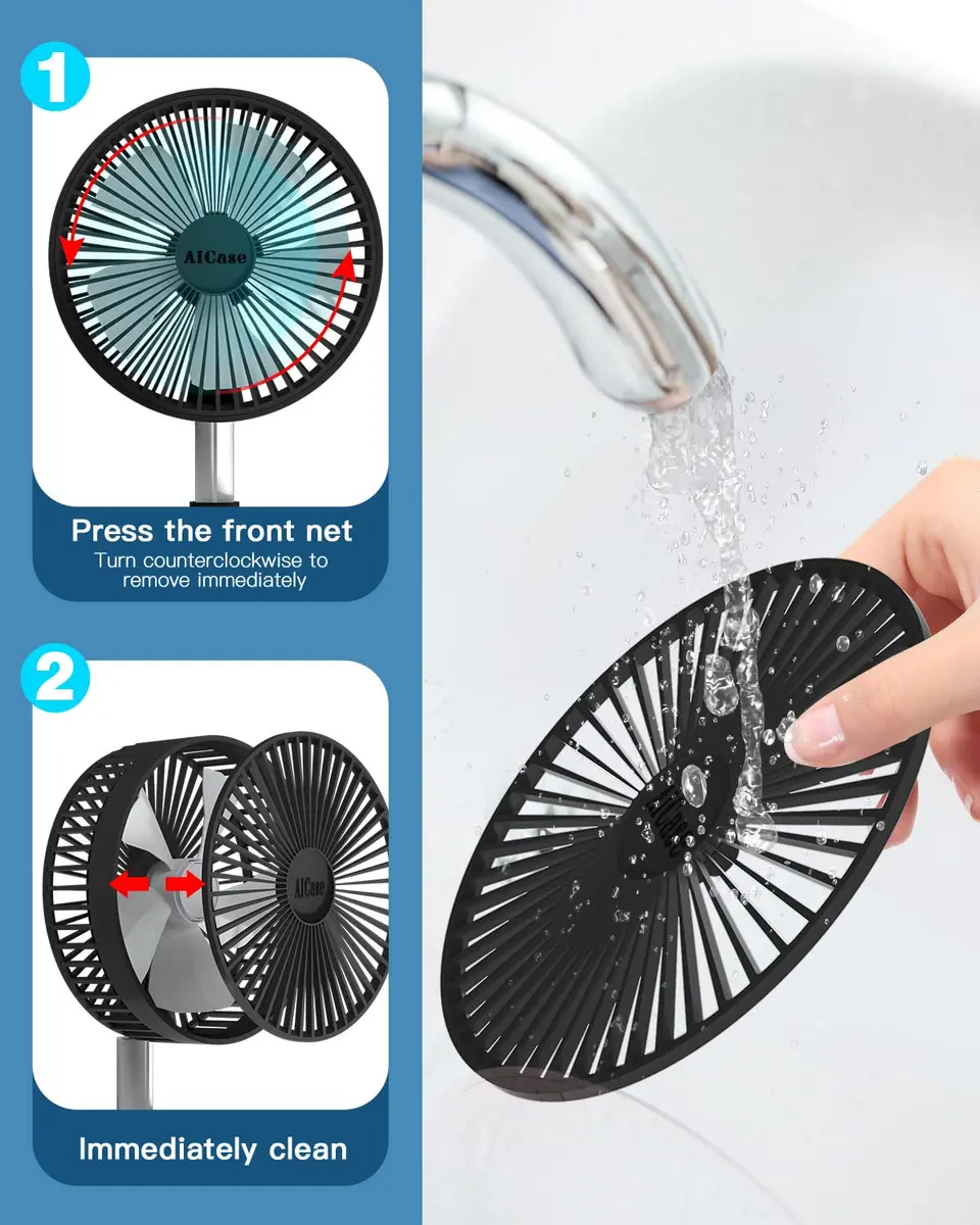 AICase Folding Portable Telescopic Fan 94cm-100cm (3.7"-39.3") | USB Desk Fan with 7200mAh Battery & Remote - view 7