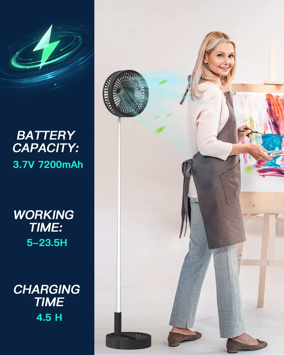 AICase Folding Portable Telescopic Fan 94cm-100cm (3.7"-39.3") | USB Desk Fan with 7200mAh Battery & Remote - view 3