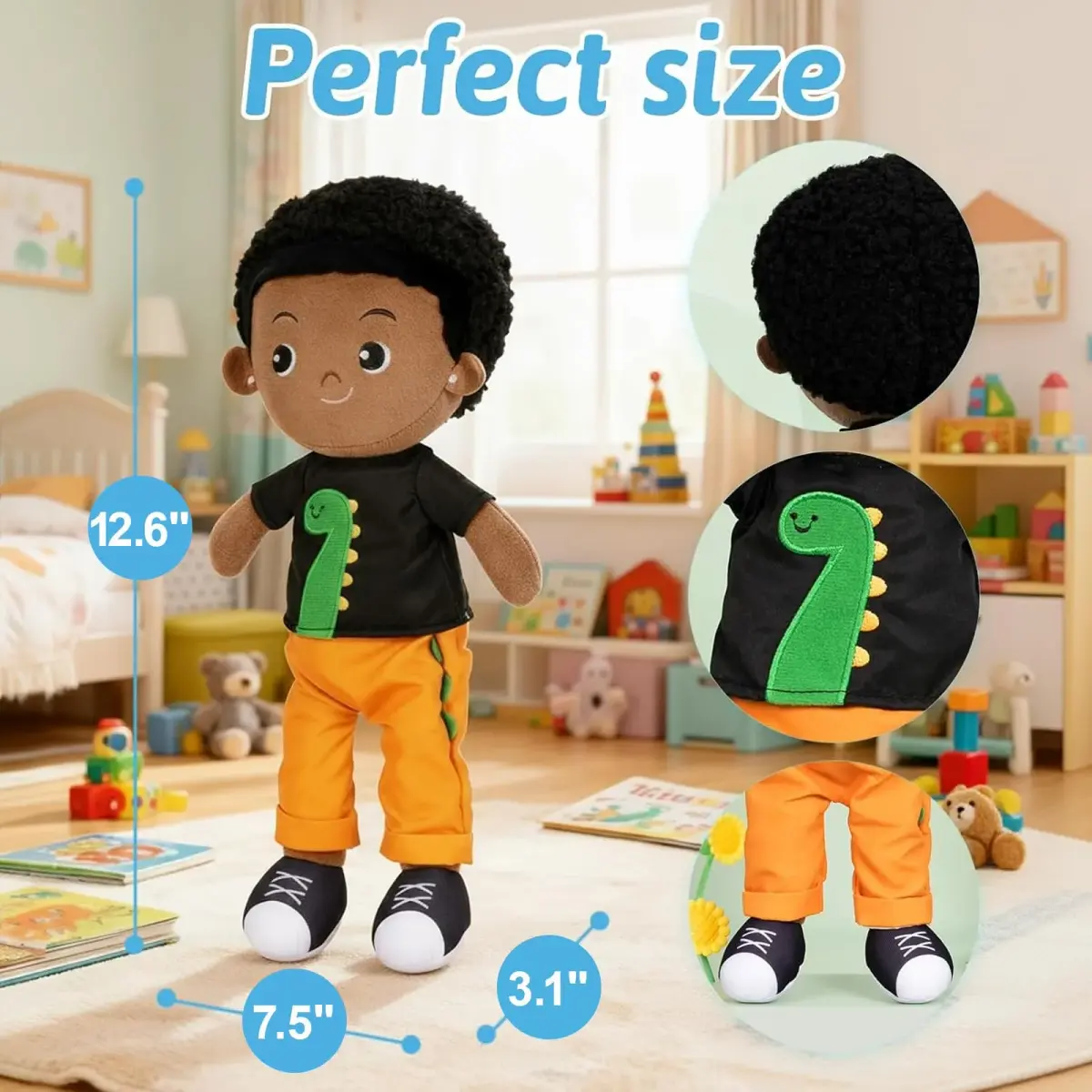 OUOZZZ Soft Black Baby Doll 12.6 Inch (32 cm) | Dinosaur Snuggle Buddy - view 3