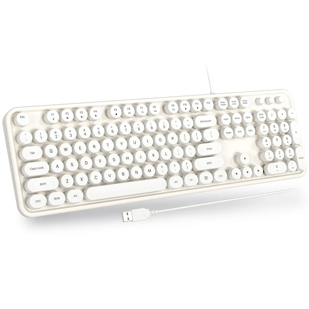 Atelus Retro Typewriter Keyboard Full Size Wired USB Keyboard with Number Pad, 17.52" x 5.12" x 1.38" (Creamy White) | Clicky Switches - main product image