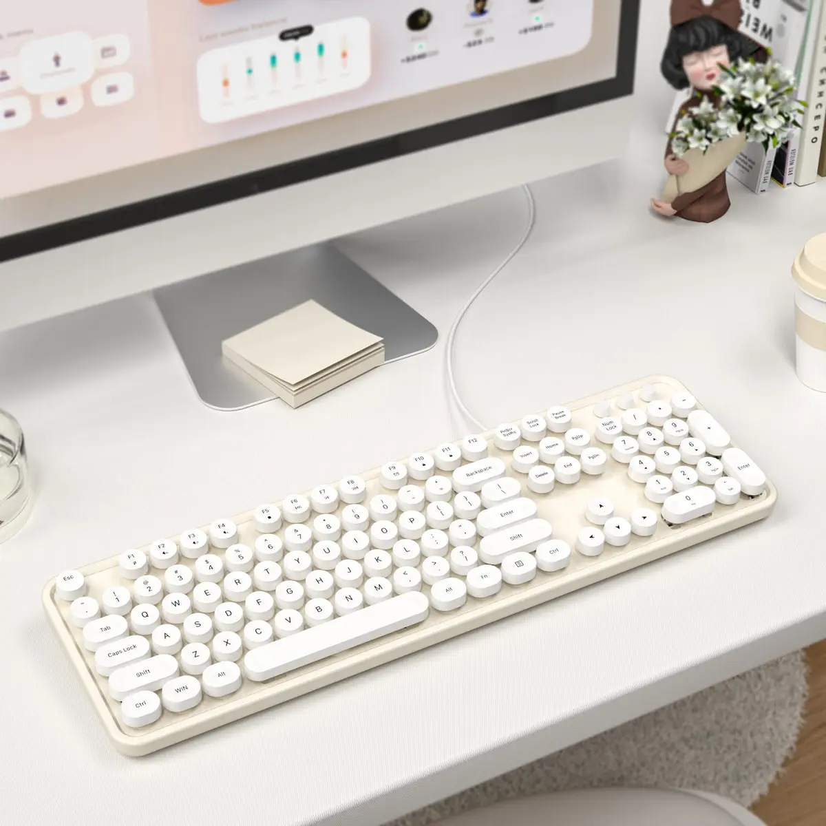 Atelus Retro Typewriter Keyboard Full Size Wired USB Keyboard with Number Pad, 17.52" x 5.12" x 1.38" (Creamy White) | Clicky Switches - view 6