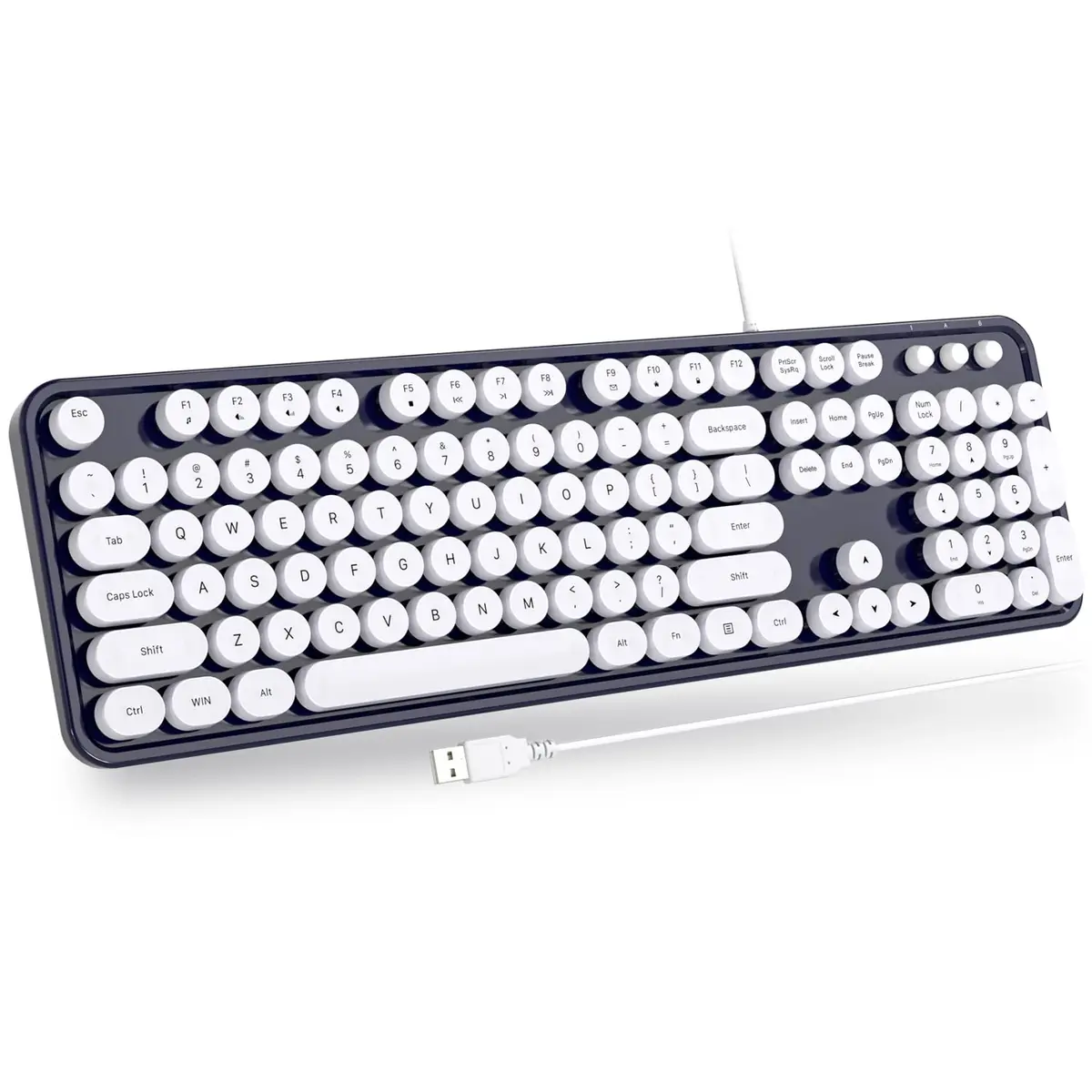 Atelus Typewriter Style Wired Keyboard with Number Pad, Full Size 104 Keys, Dark Blue | Ergonomic USB Keyboard for PC Laptop Desktop Windows - main product image