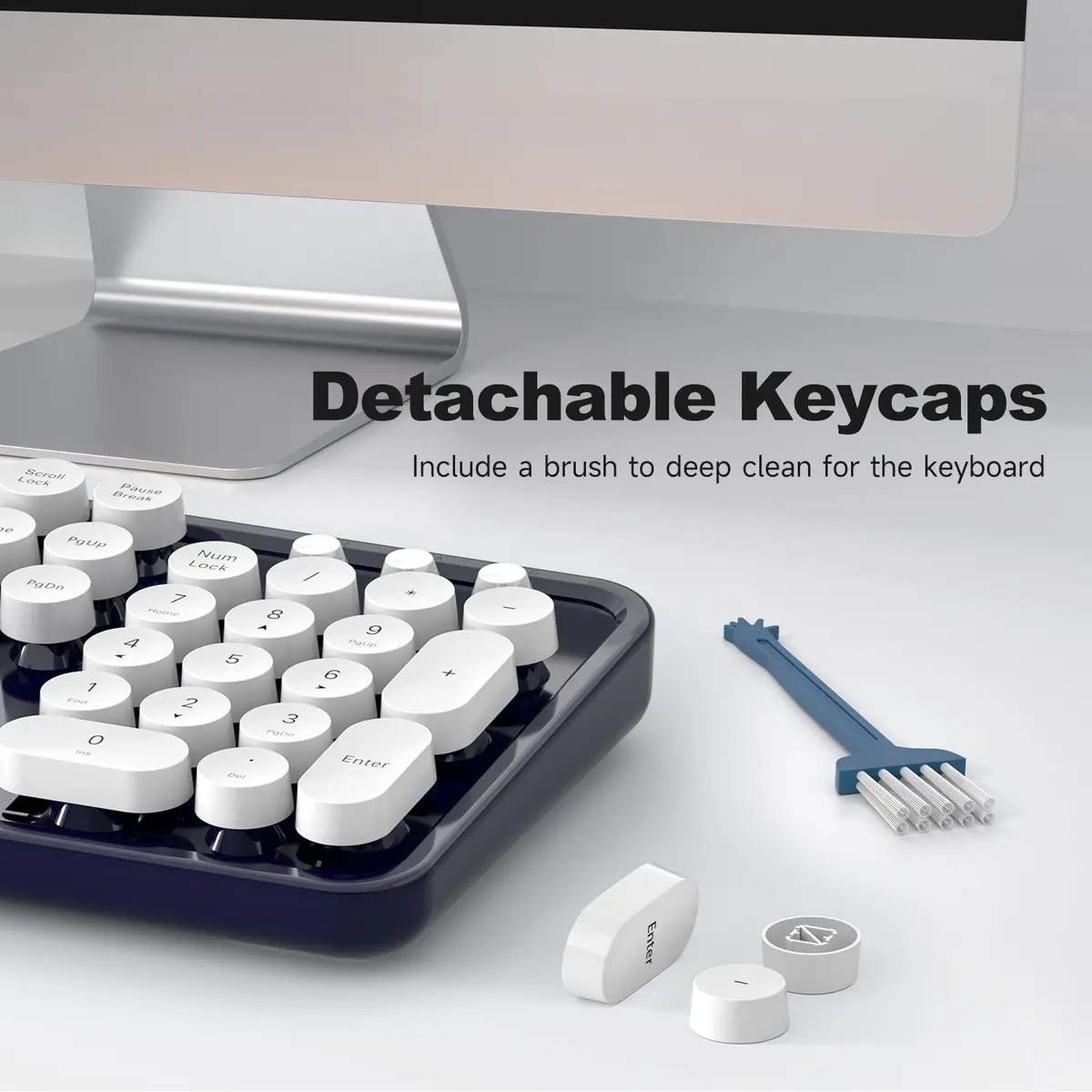 Atelus Typewriter Style Wired Keyboard with Number Pad, Full Size 104 Keys, Dark Blue | Ergonomic USB Keyboard for PC Laptop Desktop Windows - view 5