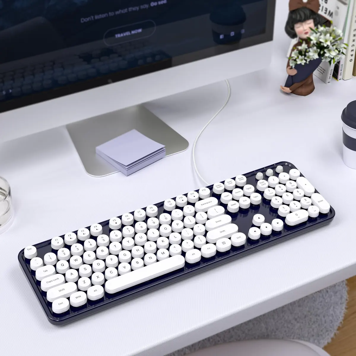 Atelus Typewriter Style Wired Keyboard with Number Pad, Full Size 104 Keys, Dark Blue | Ergonomic USB Keyboard for PC Laptop Desktop Windows - view 6