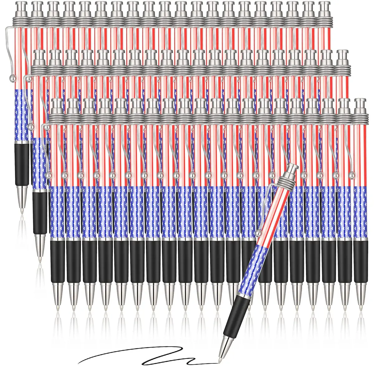 Tenare Patriotic American Flag Ballpoint Pen 128 Pack | Smooth Writing, 1.0mm Point, Red White Blue - main product image