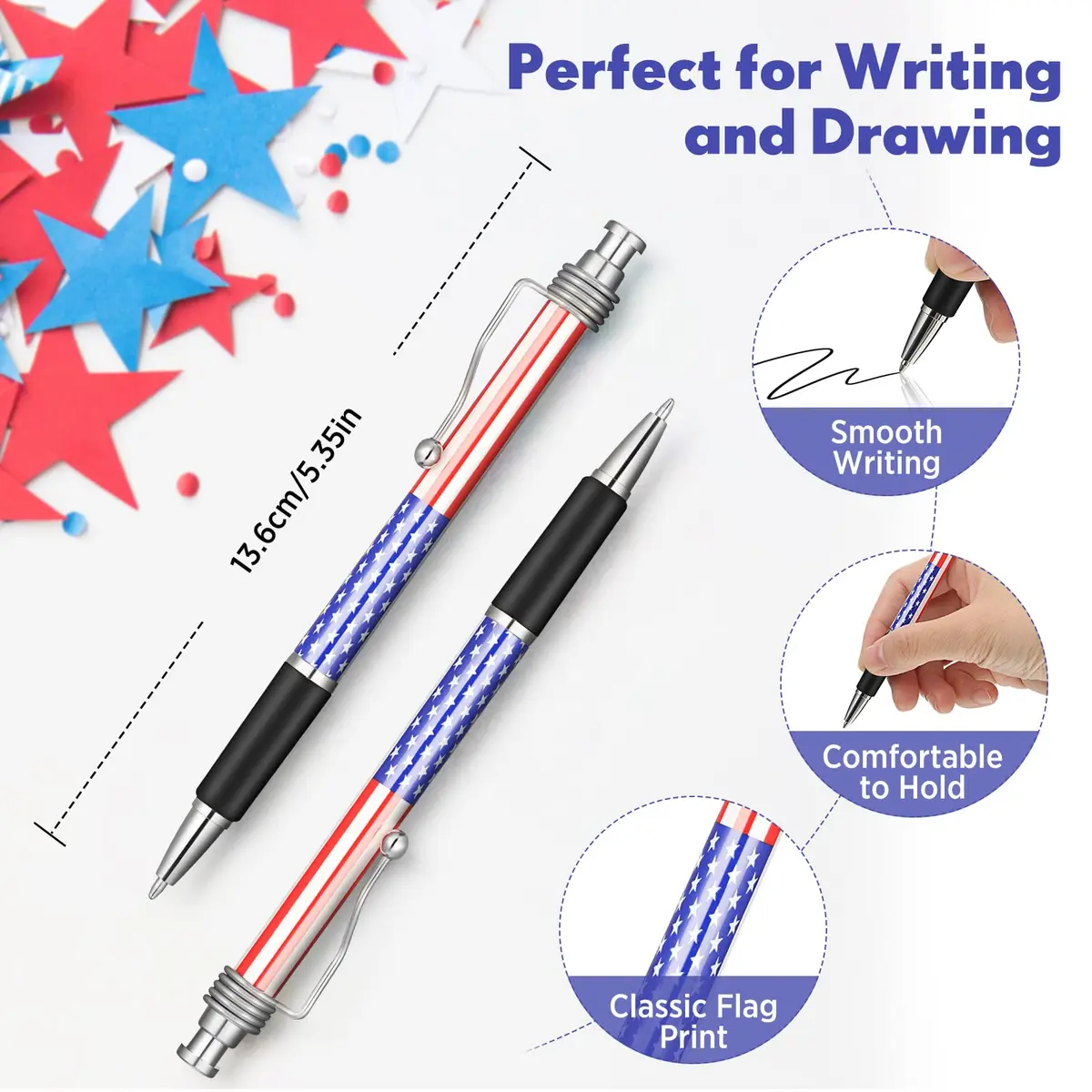 Tenare Patriotic American Flag Ballpoint Pen 128 Pack | Smooth Writing, 1.0mm Point, Red White Blue - view 2