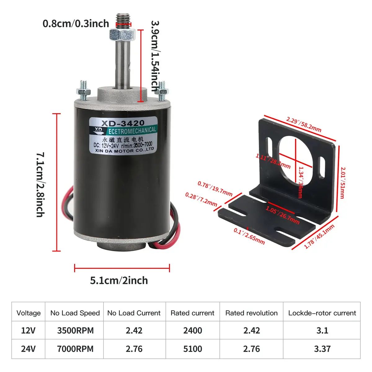 XD-3420 High Torque DC Motor 12 V/24 V | 30W CW/CCW, Mini Generator, DIY - view 5