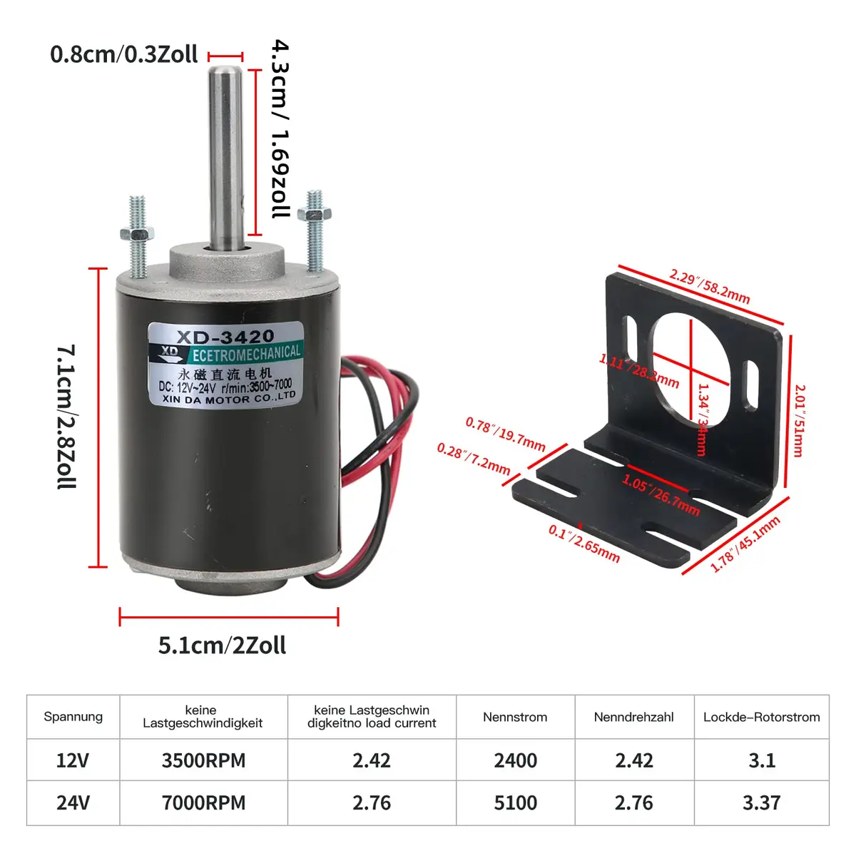 XD-3420 High Torque DC Motor 12 V/24 V | 3500/7000RPM, CW/CCW, DIY Generator - view 7