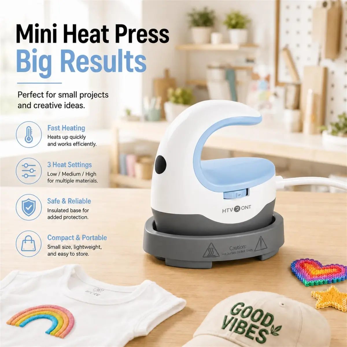 HTVRONT Mini Heat Press Machine - Vibrant Yellow | Portable & Lightweight for Crafts - view 4