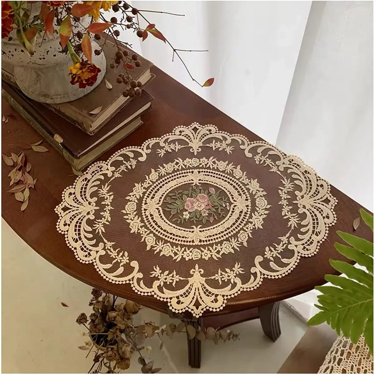 Fiygor Retro Lace Placemats 2-Pack 30x40cm (12x16-in) | Handmade French Crochet Doilies for Dining Tables - view 2