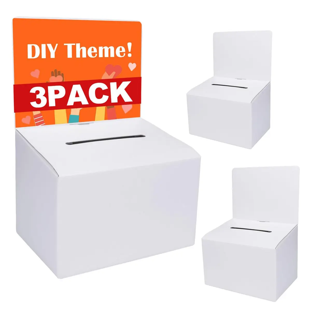 GRAWUN 3 Pack Cardboard Ballot Box with Slot | White Glossy Suggestion Boxes for Office & School Use - main product image