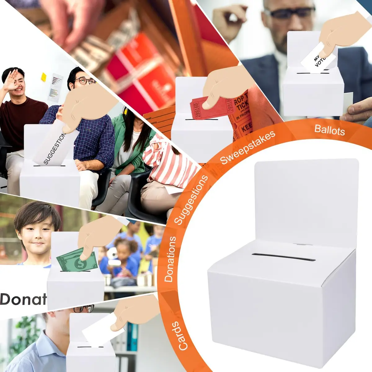 GRAWUN 3 Pack Cardboard Ballot Box with Slot | White Glossy Suggestion Boxes for Office & School Use - view 4