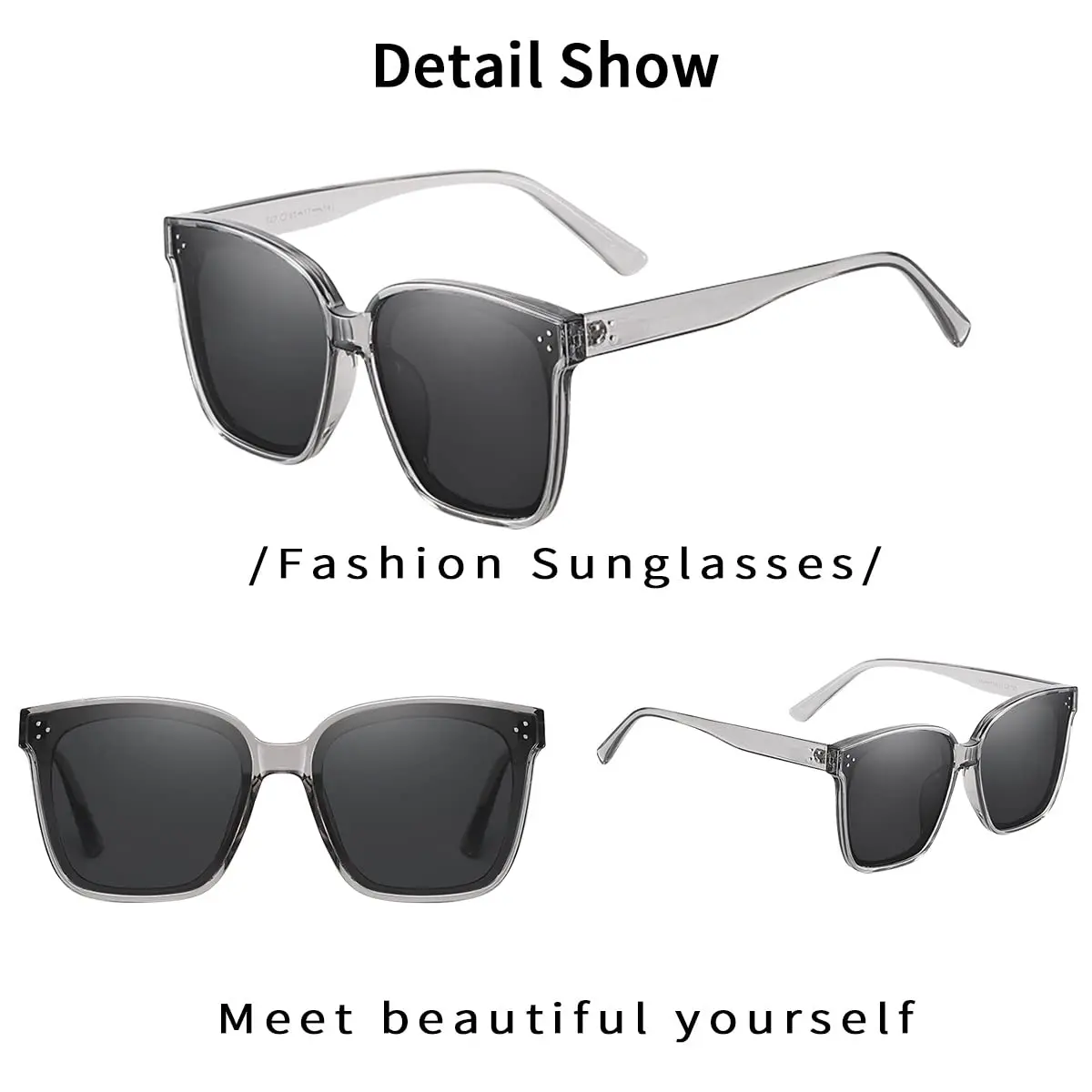Dollger Oversized Square Sunglasses for Women Men Trendy Polarized UV Protection Large Shades Grey - view 5