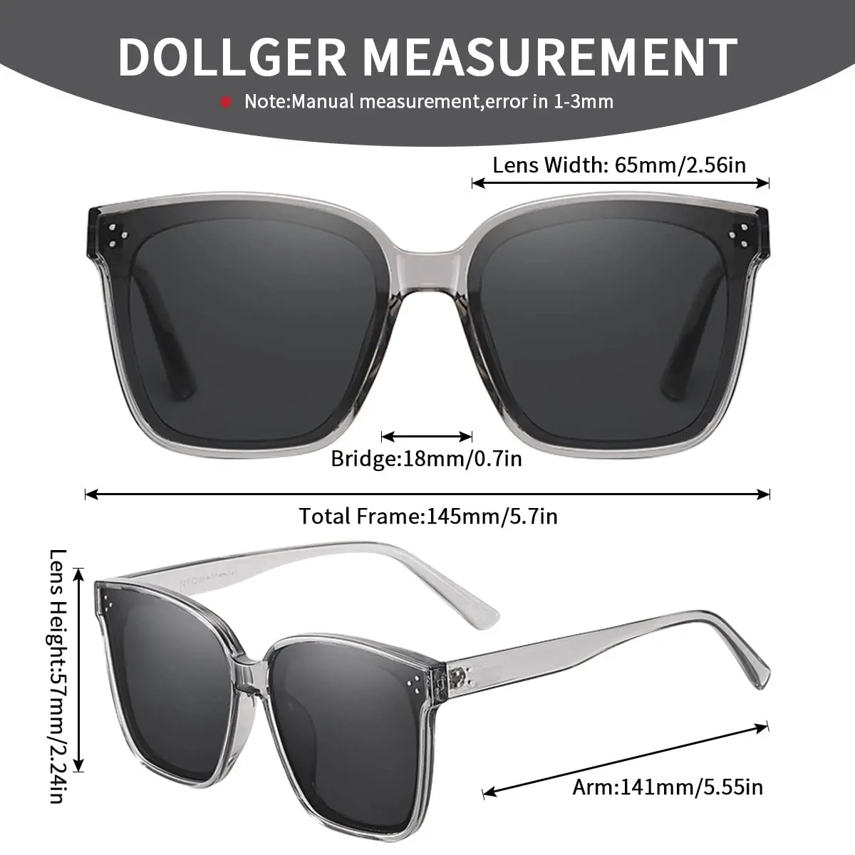 Dollger Oversized Square Sunglasses for Women Men Trendy Polarized UV Protection Large Shades Grey - view 6