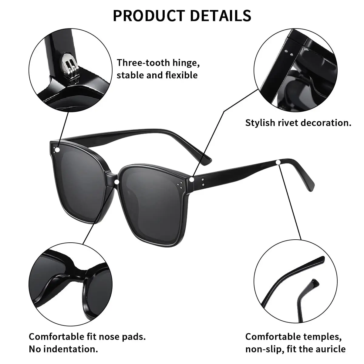 Dollger Oversized Square Sunglasses for Women Men Trendy Polarized UV Protection Large Shades Grey - view 4
