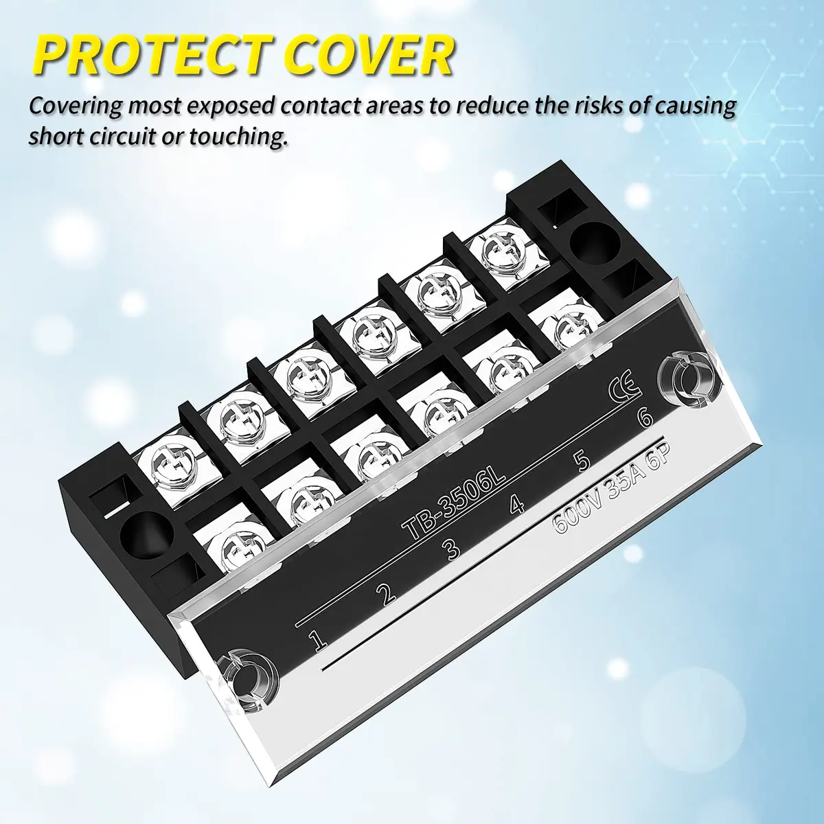 Joinfworld Terminal Block 6P 35A | Dual Row Screw Terminal Strip with Cover & Jumper (2 Pack) - view 4