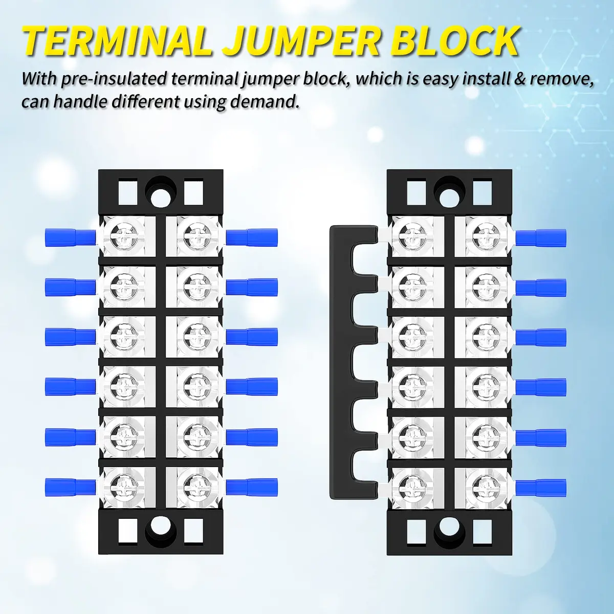 Joinfworld Terminal Block 6P 35A | Dual Row Screw Terminal Strip with Cover & Jumper (2 Pack) - view 5