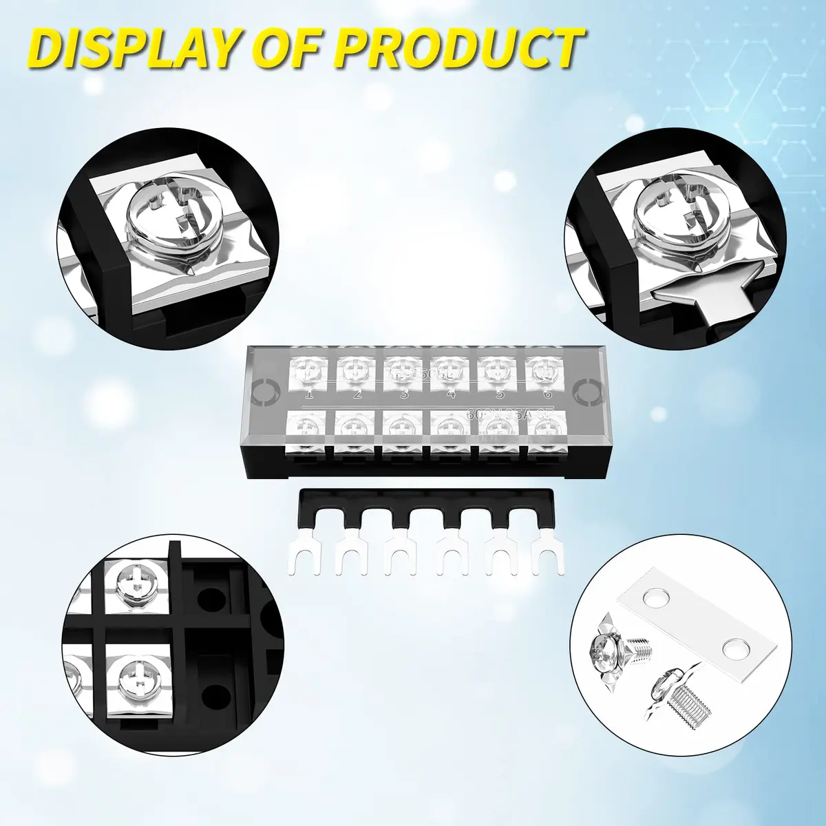 Joinfworld Terminal Block 6P 35A | Dual Row Screw Terminal Strip with Cover & Jumper (2 Pack) - view 6