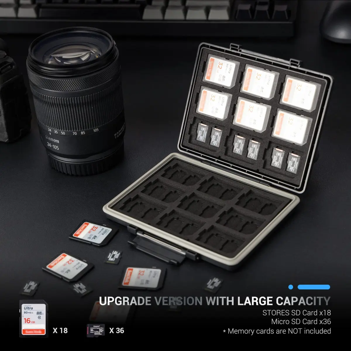 JJC High Capacity Memory Card Case for 36 Micro SD and 18 SD Cards | Water-Resistant, Anti-Shock, Anti-Dust Organizer - view 5