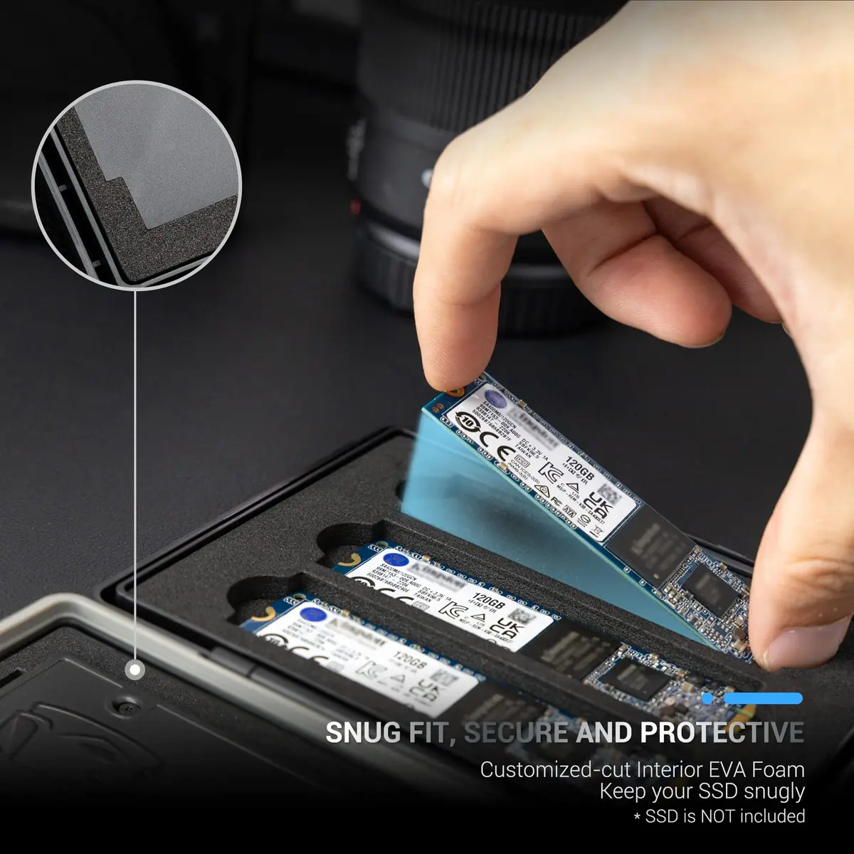 JJC M.2 NVMe SSD & 2.5 inch SSD Carrying Case | Water Resistant, Shockproof, 4-Slot Organizer - view 2