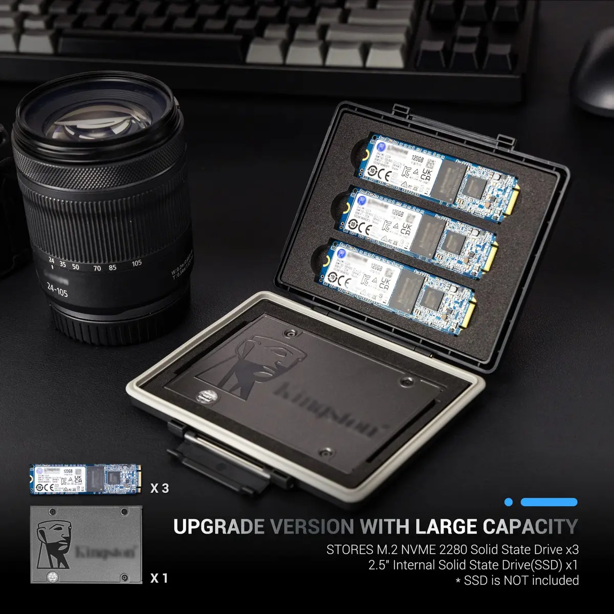 JJC M.2 NVMe SSD & 2.5 inch SSD Carrying Case | Water Resistant, Shockproof, 4-Slot Organizer - view 4