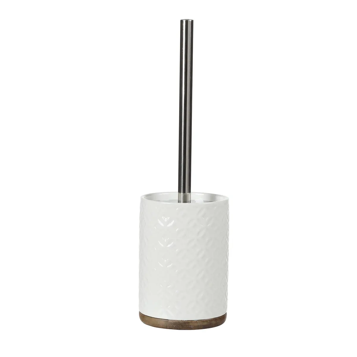 Motifeur Ceramic Toilet Brush Set - Toilet Bowl Brush & Holder with Wooden Base (White & Beige) | Stylish & Durable - main product image