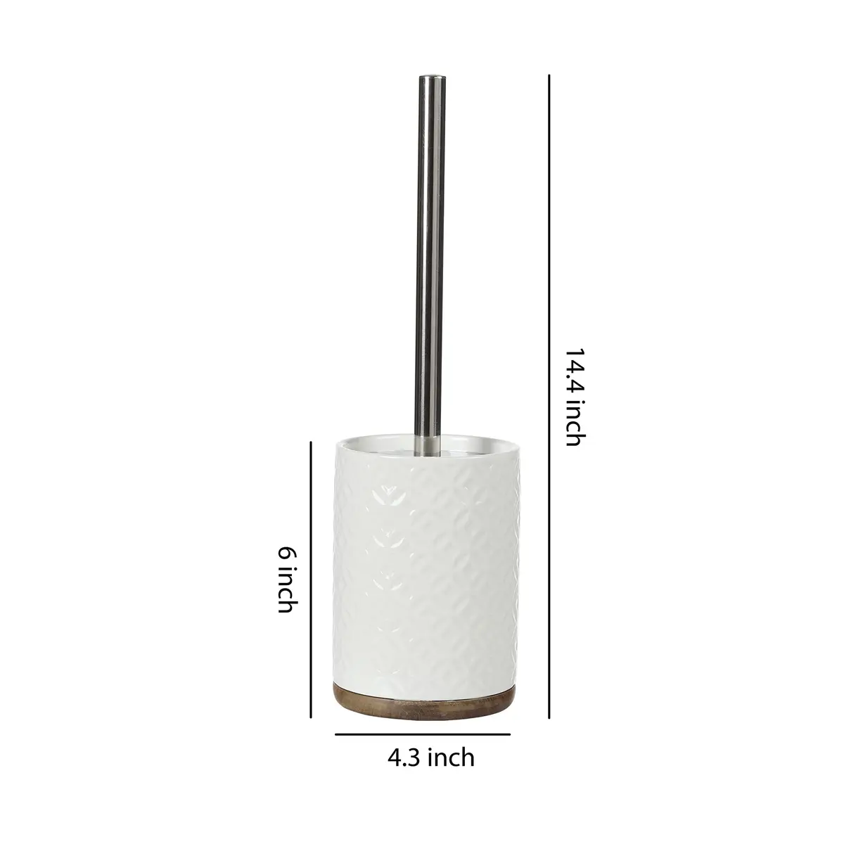 Motifeur Ceramic Toilet Brush Set - Toilet Bowl Brush & Holder with Wooden Base (White & Beige) | Stylish & Durable - view 6