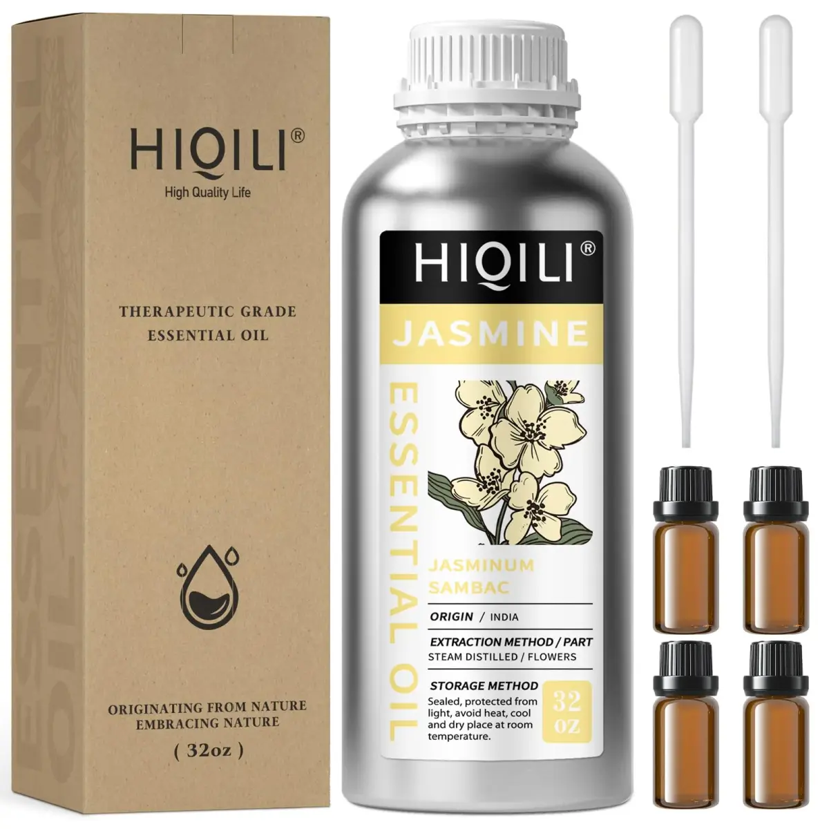 HIQILI Jasmine Essential Oil - 1000 ML (32 Fl Oz) | Potent Floral Aroma for Diffusers & Skincare - main product image
