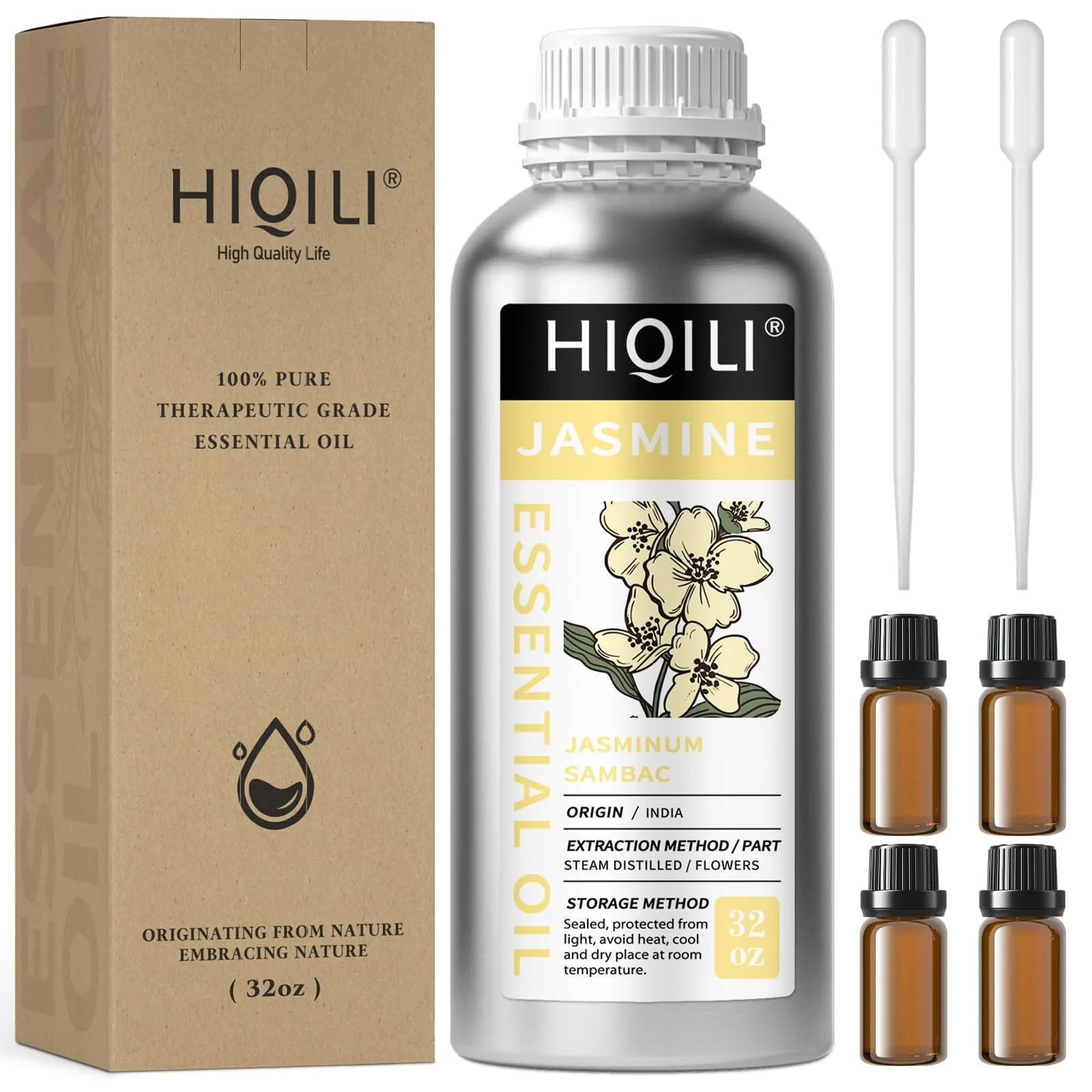 HIQILI Jasmine Essential Oil - 1000 ML (32 Fl Oz) | Potent Floral Aroma for Diffusers & Skincare - main product image