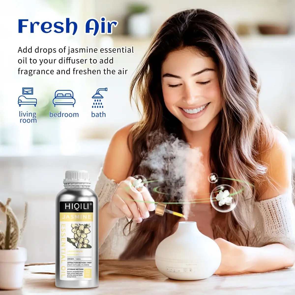 HIQILI Jasmine Essential Oil - 1000 ML (32 Fl Oz) | Potent Floral Aroma for Diffusers & Skincare - view 2